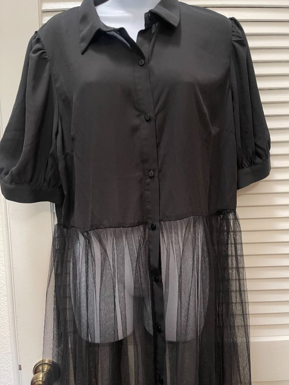 Lilly's Kloset Black Sheer Mesh Overlay Shirt Dress 2XL - Picture 3 of 7